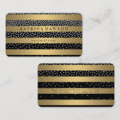 Carte De Visite Chiffres blancs à rayures d'or métallique chic (Devant / Derrière)