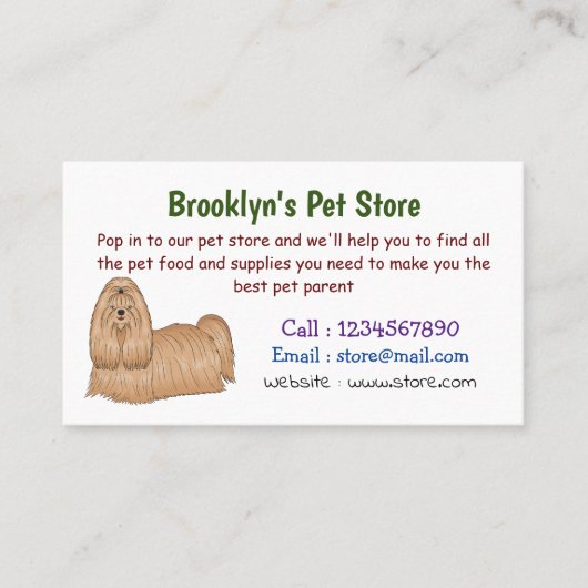 Carte De Visite Chih tzu long cheveux dessin de chien (Devant)