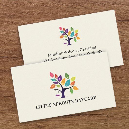 Carte De Visite Child Daycare Childcare Service Tree Logo