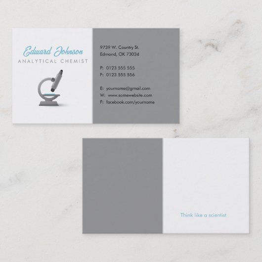 Carte De Visite Chimiste analytique | Microscope scientifique (Devant / Derrière)