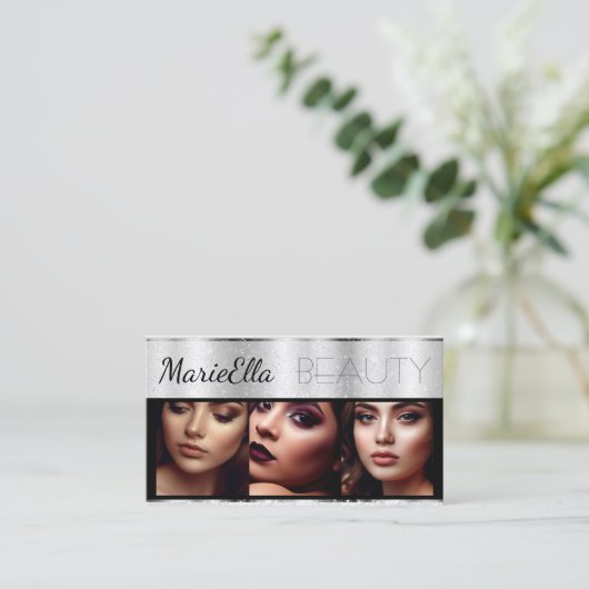 Carte De Visite Chimmery Silver Parties scintillant Chrome avec Lo (Debout devant)