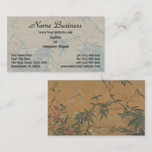 Carte De Visite Chinoiserie Papillon bambou et jardin floral rouge