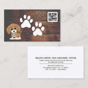 Carte De Visite Chiot   Cute Doggie Paws   Bois   Code QR