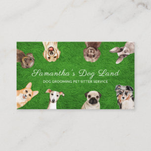 Carte De Visite Chiots Promenade Toilettage Aquarelle Bohème Herbe