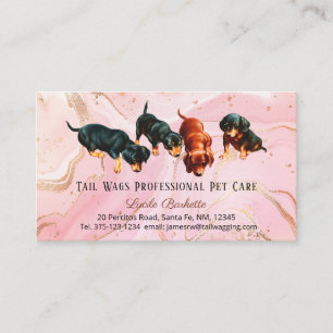 Carte De Visite Chiots Teckel Mignons Soins Rose Agate Dorée