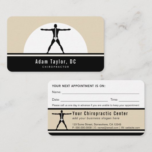 Carte De Visite Chiropracteur vitruvien noir et beige personnalisé (Devant / Derrière)
