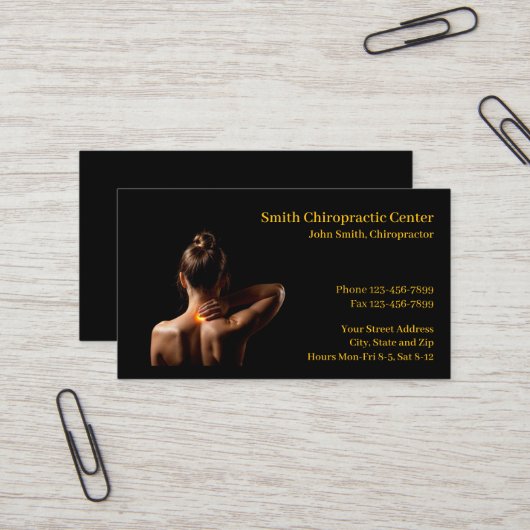 Carte De Visite Chiropractic Chiropractic Clinic Business Card (Devant/Arrière en situation)