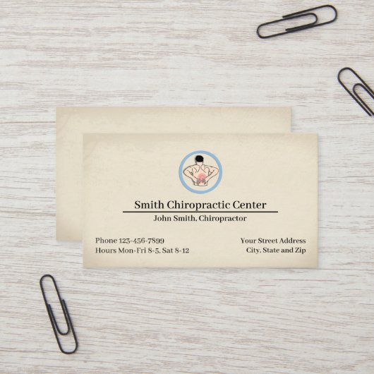 Carte De Visite Chiropractic Chiropractor Clinic Business Card (Devant/Arrière en situation)