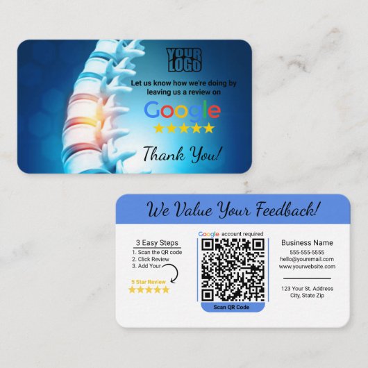 Carte De Visite Chiropractor Google Review Modèle Card Avec QR - (Devant / Derrière)
