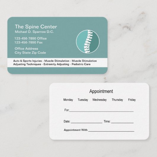 Carte De Visite Chiropractor Moderne Spine Nomination t (Devant / Derrière)