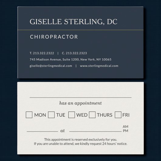 Carte De Visite Chiropractor Office Appointment Reminder