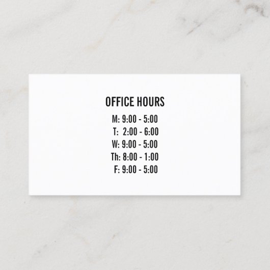 Carte De Visite Chiroprakteur graphique d'heures de bureau de (Dos)