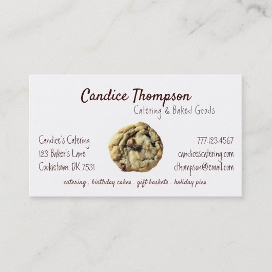 Carte De Visite Chocolat Chip Cookie Services de cuisson (Devant)