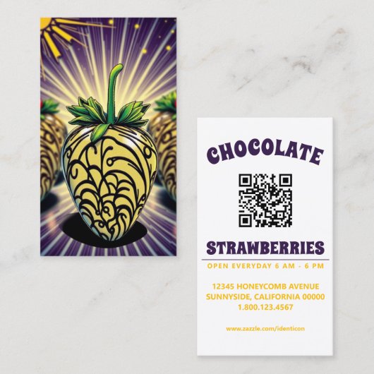 Carte De Visite chocolat fraise pop art avec qr code (Devant / Derrière)