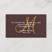 Carte De Visite Chocolat Monogramme personnalisé Brown simple (Dos)
