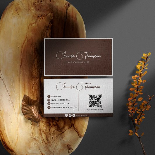 Carte De Visite Chocolat professionnel Code QR Script Brown
