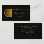 Carte De Visite Chocolatier élégant logo écriture noir or (Devant / Derrière)