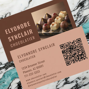 Carte De Visite Chocolatier Photo QR Marron Terracotta Élégant
