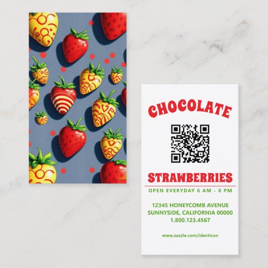 Carte De Visite chocolats fraises pop art avec qr code (Devant / Derrière)