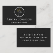 Carte De Visite Chorégraphe Danseuse Icône Gymnastique Noir & Blan (Devant / Derrière)