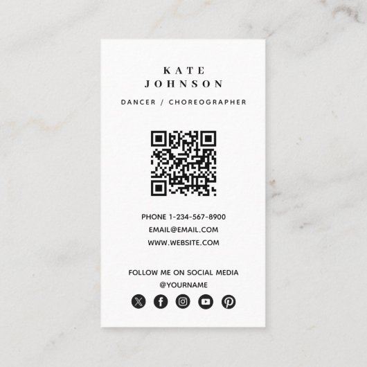 Carte De Visite Chorégraphe danseuse Photo Médias sociaux Code QR (Dos)