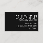 Carte De Visite Chorégraphe de professeur de danse de jazz personn (Dos)