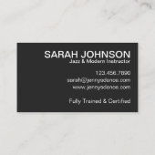 Carte De Visite Chorégraphe enseignant du studio de danse de Jazz  (Dos)