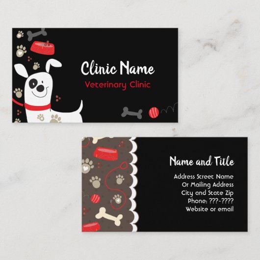 Carte De Visite Choses préférées avec mignon chien clinique vétéri (Devant / Derrière)