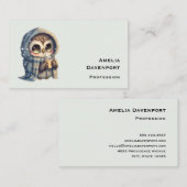 Carte De Visite Chouette à gros yeux mignonne tenant un café (Devant / Derrière)