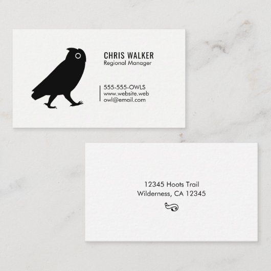 Carte De Visite Chouette à pied Silhouette Simple Noir et Blanc (Devant / Derrière)