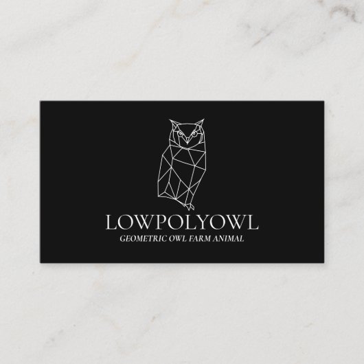 Carte De Visite Chouette animal noir et blanc en lowpoly (Devant)