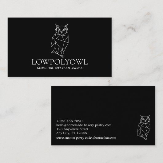 Carte De Visite Chouette Lowpoly noir et blanc (Devant / Derrière)