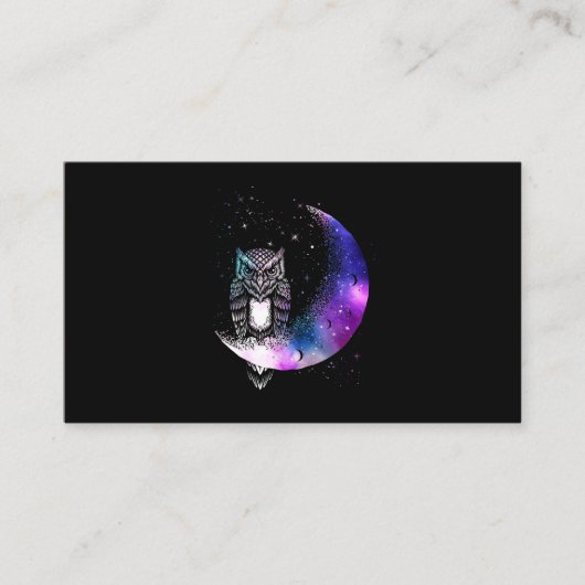 Carte De Visite Chouette Lune Galaxie Croissant d'oiseaux (Devant)