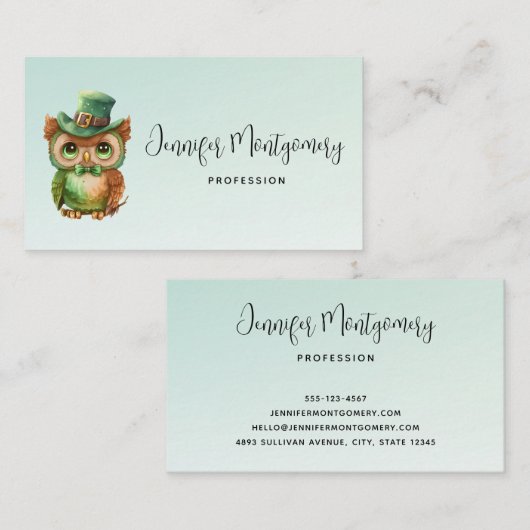Carte De Visite Chouette mignonne dans un chapeau vert (Devant / Derrière)