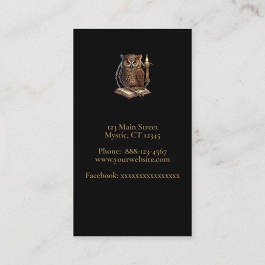 Carte De Visite Chouette mystique sur noir (Dos)