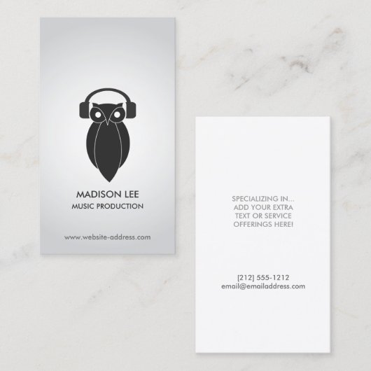 Carte De Visite Chouette noire moderne Logo DJ, Groupe, Musicien (Devant / Derrière)