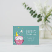 Carte De Visite Chouette rose mignonne Anniversaire Merci Fête Fav (Debout devant)