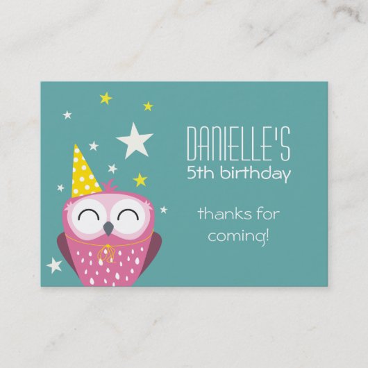 Carte De Visite Chouette rose mignonne Anniversaire Merci Fête Fav (Devant)