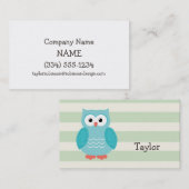 Carte De Visite Chouette turquoise sur Pastel Green Stripes (Devant / Derrière)