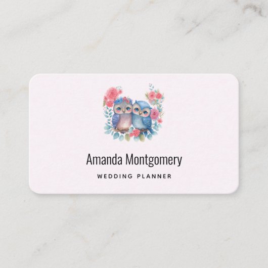 Carte De Visite Chouettes amoureuses Assis sur une branche d'arbre (Devant)