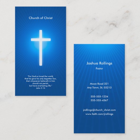 Carte De Visite Chrétien - bleu-foncé (Devant / Derrière)