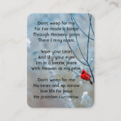 Carte De Visite Christian Memorial Keepsaké Cardinal Red Bird (Devant)