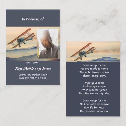 Carte De Visite Christian Memorial Keepsake Clouds Biplane Sky (Devant / Derrière)