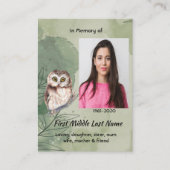 Carte De Visite Christian Memorial Keepsake Cute Owl Bird (Devant)