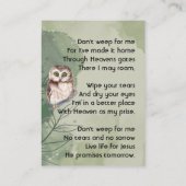 Carte De Visite Christian Memorial Keepsake Cute Owl Bird (Dos)