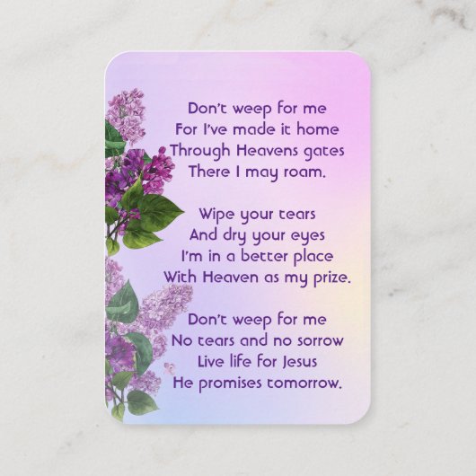 Carte De Visite Christian Memorial Keepsake Lilac Garden Flower (Dos)