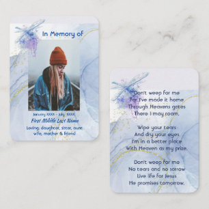 Carte De Visite Christian Memorial Keepsaké Memorial Dragonfly