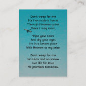 Carte De Visite Christian Memorial Keepsake Pilot Airplane Flying (Dos)