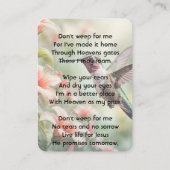Carte De Visite Christian Memorial Photo Keepsake Hummingbird (Dos)