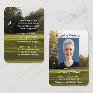 Carte De Visite Christian Memorial Photo Poem Golfer Golf Golf Gol